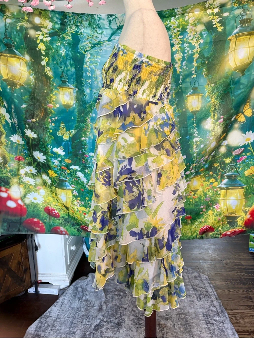 Coco Bianco Yellow, Blue & Green Floral Ruffled Midi Skirt - Picture 8 of 12